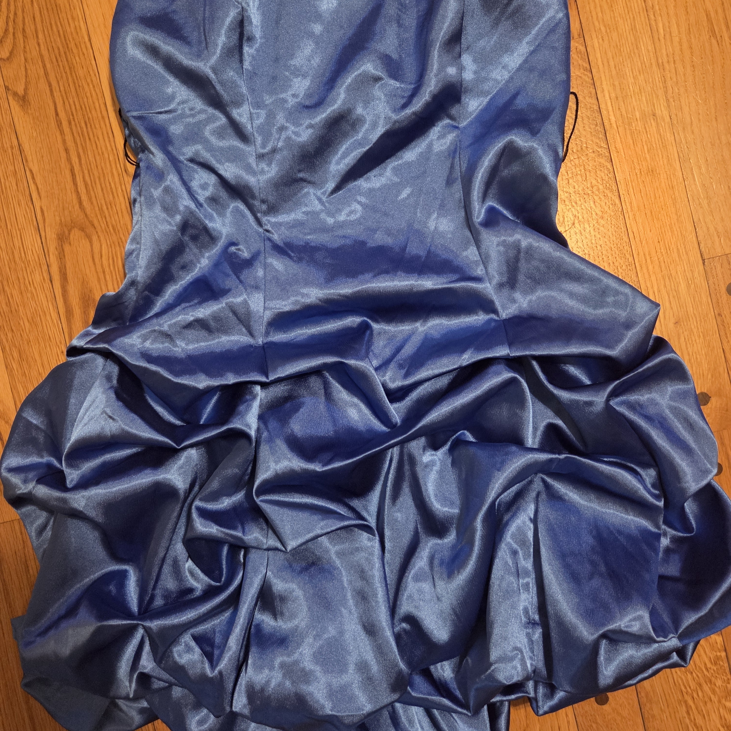 Satin Strapless Bubble Hem Dress In Shimmering Blue